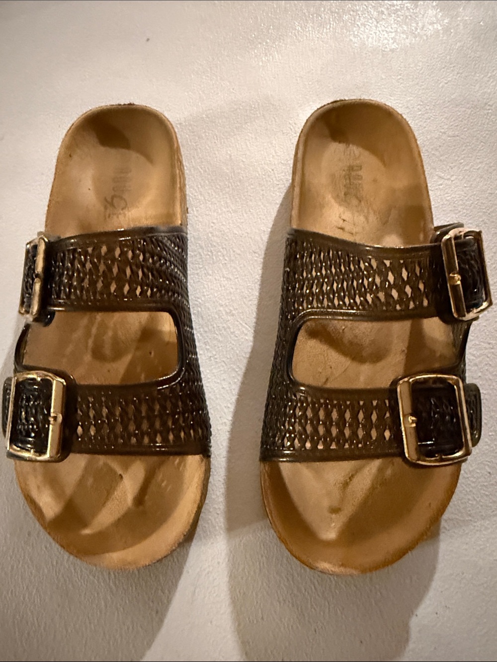 Kids Double-Buckle Braided Slide Sandals - Brown